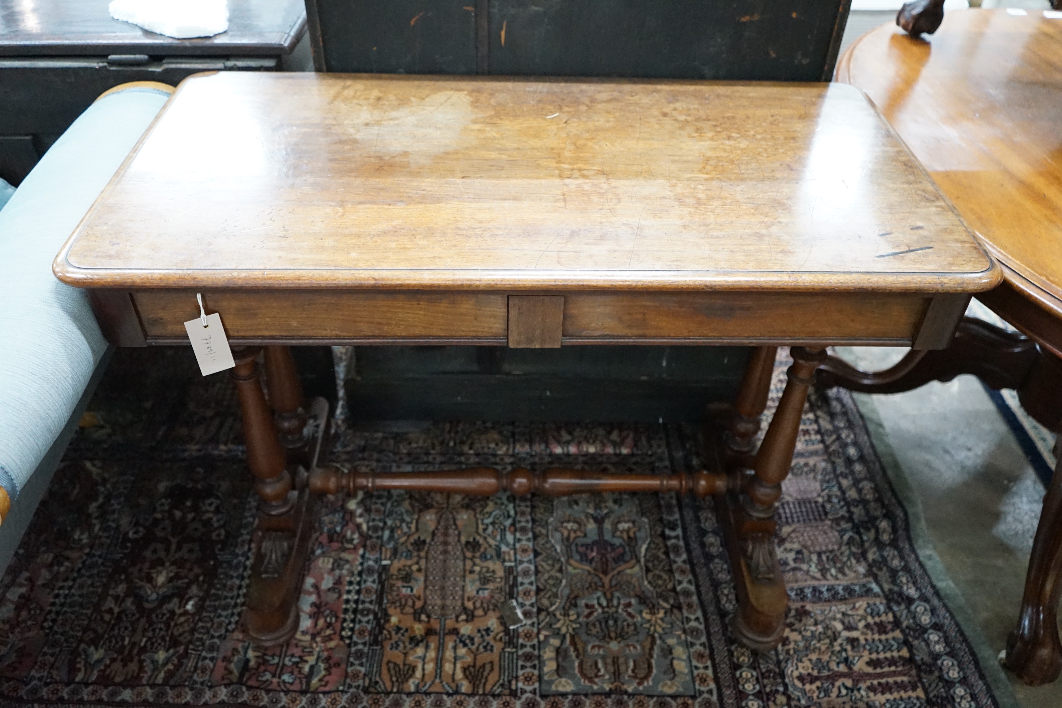 A Victorian mahogany two drawer centre table, width 99cm, depth 52cm, height 76cm.